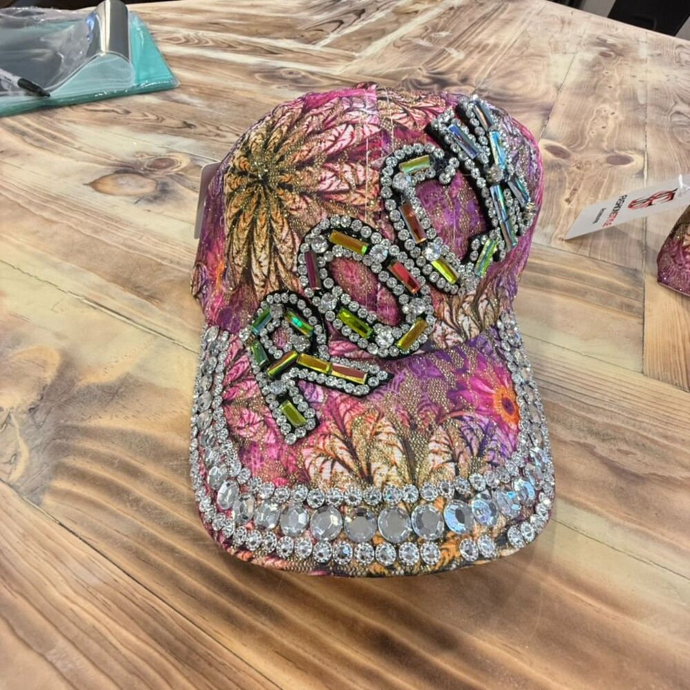 Rock Floral Rhinestone Baseball Cap - ROCK - Picture 2 of 8